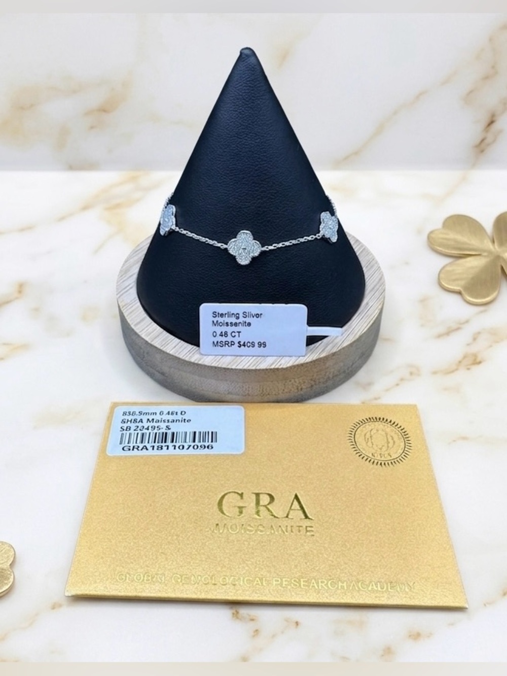 BRAND NEW 0.48 CT Moissanite 3-Clover Bracelet - Sterling Silver (GRA Certified)